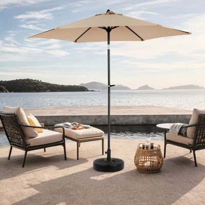Parasol de patio extérieur 9 pi - et parasol stable. Manivelle à bouton-poussoir pratique. Pour la cour, la piscine, la terrasse. Fabrication 100% auvent. Idéal pour