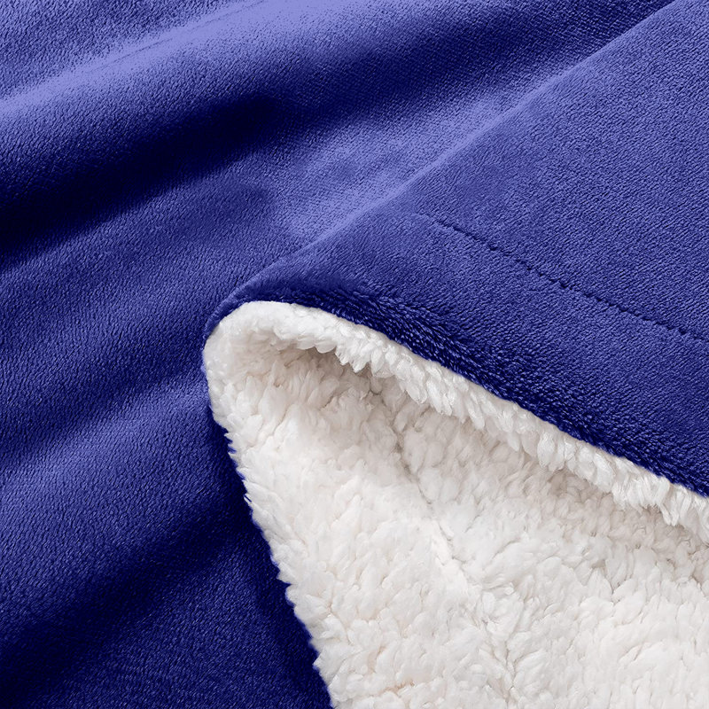 Formaran Sherpa Fleece Fur Thick Reversible Blanket Throw, W230 x L270cm, Navy