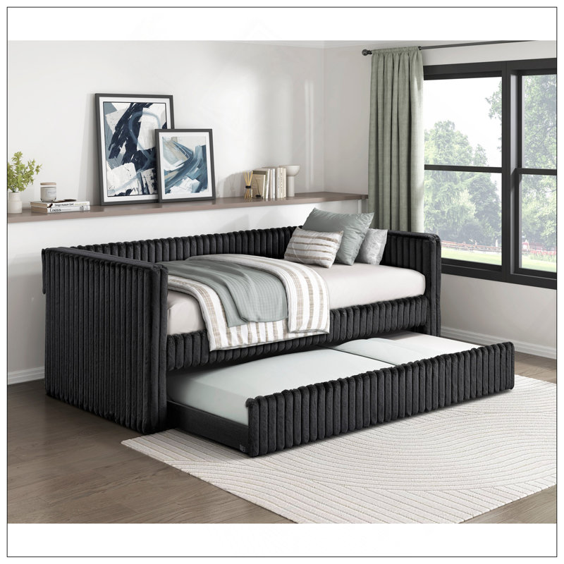 Lit de jour de luxe moderne avec lit gigogne, revêtement en velours côtelé durable et capacité de poids élevée pour un sommeil et des sièges confortables