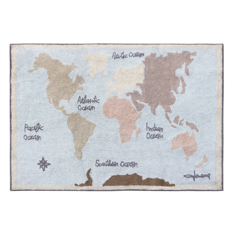 Cotton Area Rug in Blue/Brown/Gray/Beige