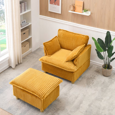 Velours côtelé jaune simple - et coussins inclus Idéal pour les espaces de vie Coussins en éponge à structure en bois massif Facile à assembler