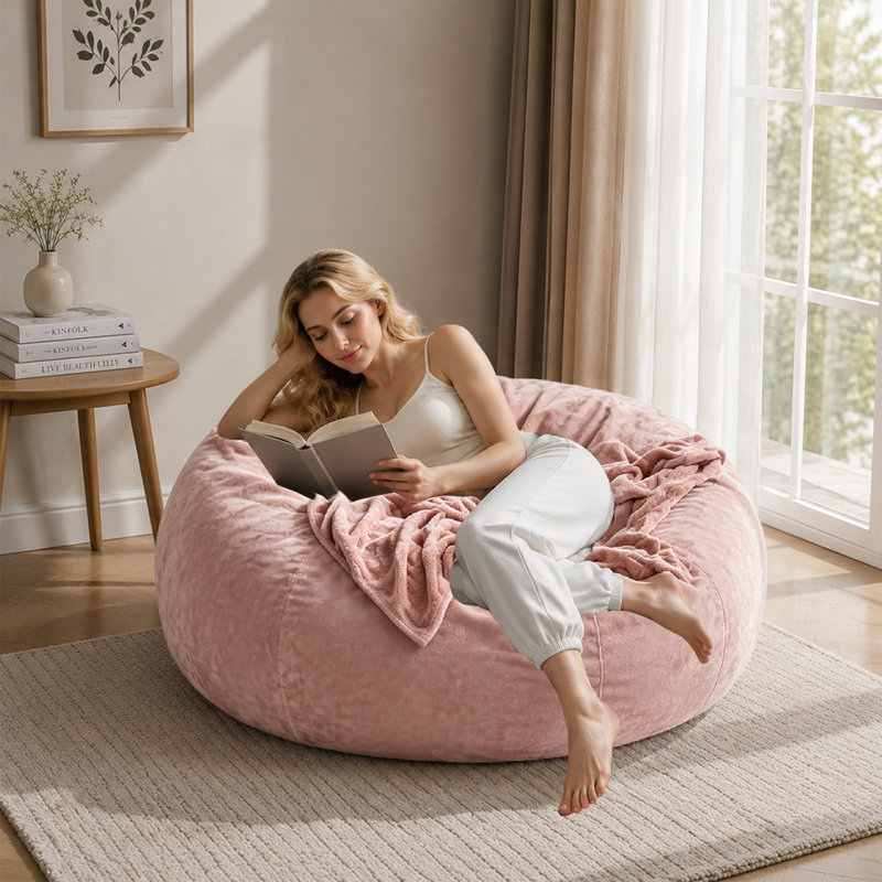 4-foot giant foam beanbag chair with padding, perfect for adult reading and relaxation – suitable for living room and bedroom.