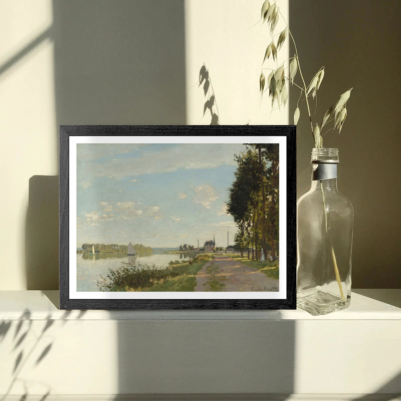 Riverside Landscape Art, Monet, peinture encadrée de scène d'eau sereine, H 8 po x l 10 po, Cadre café café