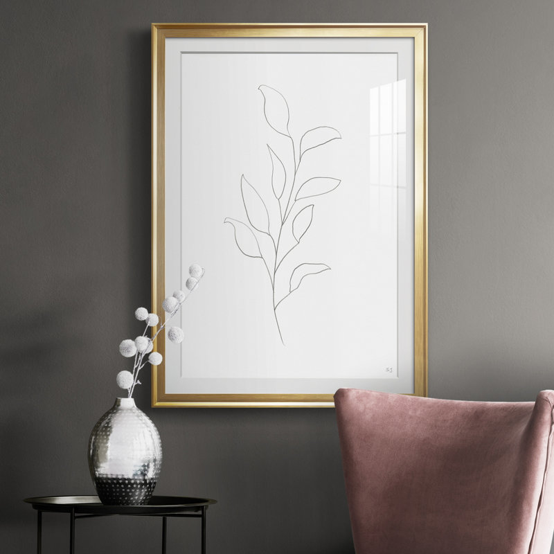 Botanical Gesture VI - Peinture encadrée, Or, H 26,5 po x l 36,5 po x P 1,5 po