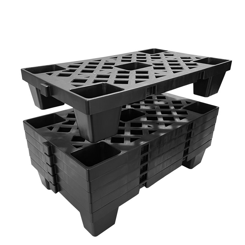 Ensemble de 6 palettes en plastique PEHD emboîtables et empilables - paquet de 6, tuiles de plancher ventilées interconnectées 19,7 po x 11,8 po x 3,9 po pour garage, entrepôt, rangement de sous-sol - noir, ensemble de 6 pièces en noir