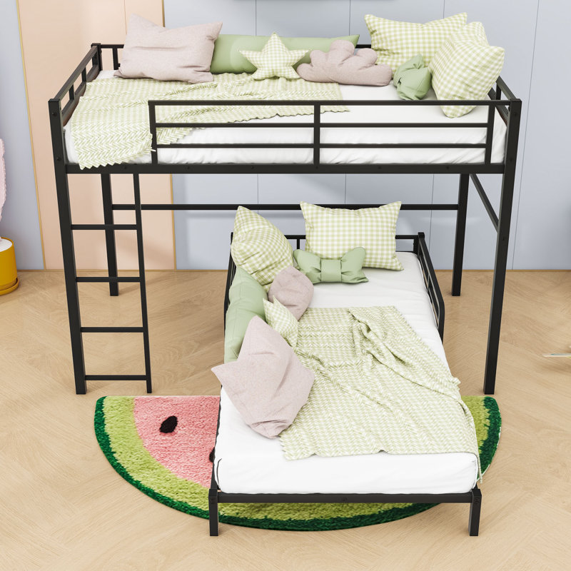 Metal Bunk Bed With Safety Rai, Walnut, Extra Long Twin Over Extra Long Twin