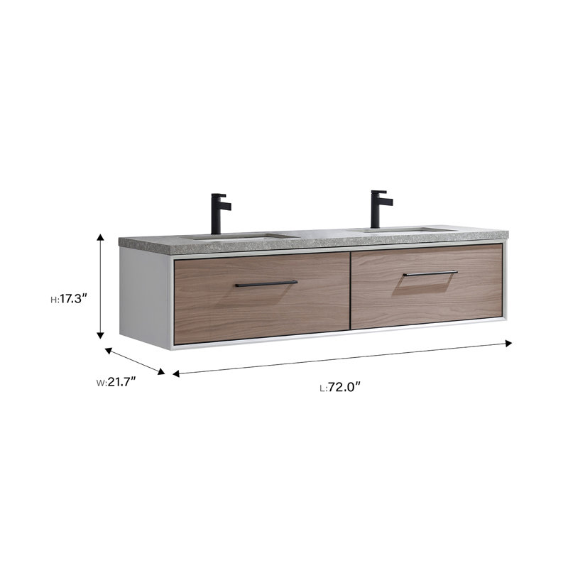 Ensemble de meuble-lavabo double 72 "avec miroir, Noyer clair, Noir mat