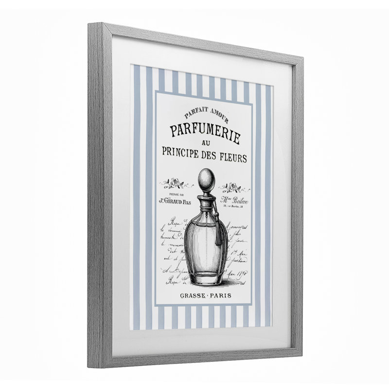 Impression rétro sous verre sur fond rayé, design par lettré et doublé, H 21 po x l 17 po, Cadre de ferme gris