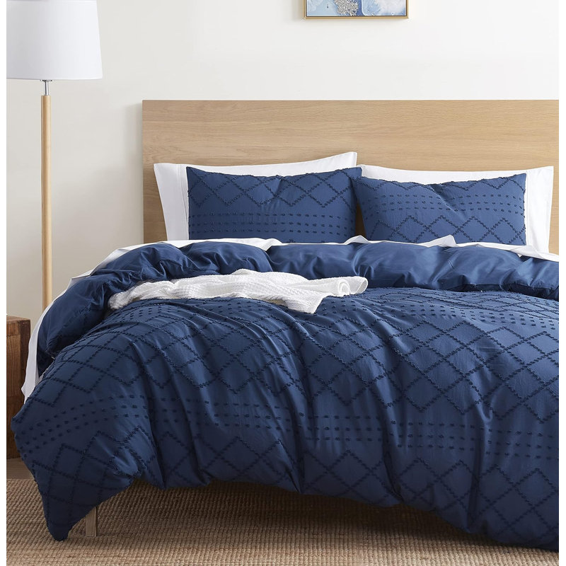 Soft All-Season Duvet Cover Set with Comforter Insert and Shams, King, Navy Blue