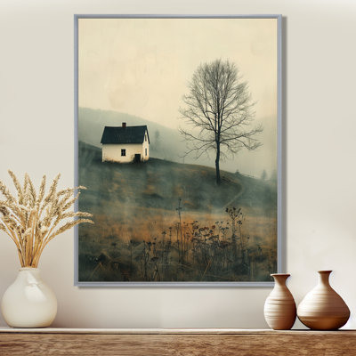 «White Grey Winter Country Charm Farmhouse - Farm», reproduction d'art murale