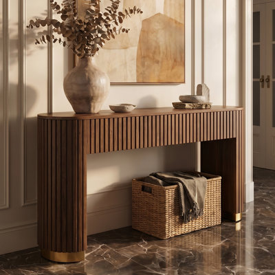  Console moderne cannelée avec deux tiroirs et pieds arrondis
