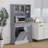 68" Gray Kitchen Pantry Storage Cabinet With Electrical Charging. Freestanding Glass Doors & Adjustable Shelf. For Various Spaces. 2 Tilt Out Trash Cabinets. Built-in Ac Outlets And Ports. Spacious