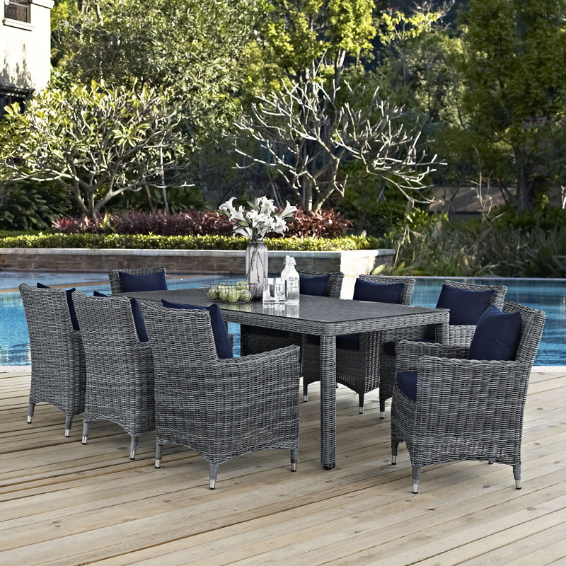 Ensemble repas d'extérieur 9 pièces Sunbrella Modway Invite, Sunbrella® bleu marine