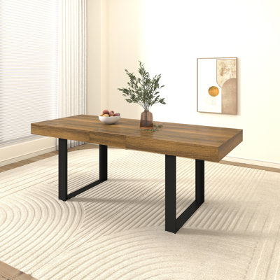 Rectangle Extendable Dining Table For 6-10 People Aged Effect Wood And 160-200 Cm by 17 Stories