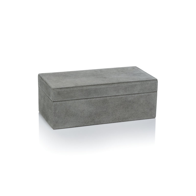 Kadarian Suede Leather/ MDF Decorative Box, 4" H x 10" W x 5" D, Gray
