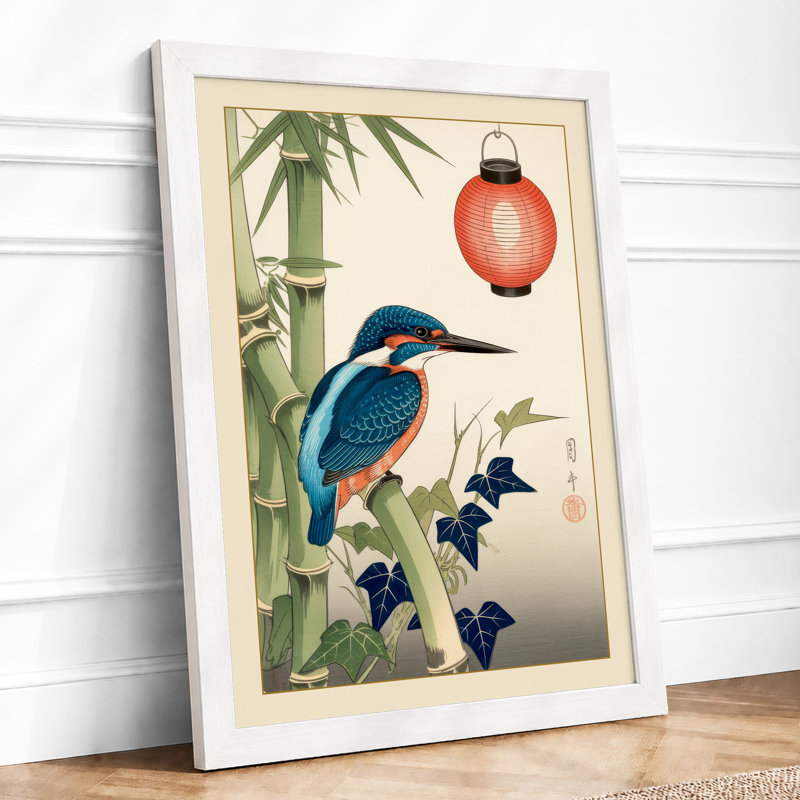 Kingfisher With Lantern Japandi - Print, A2 - 59.4 x 42.0 cm, White
