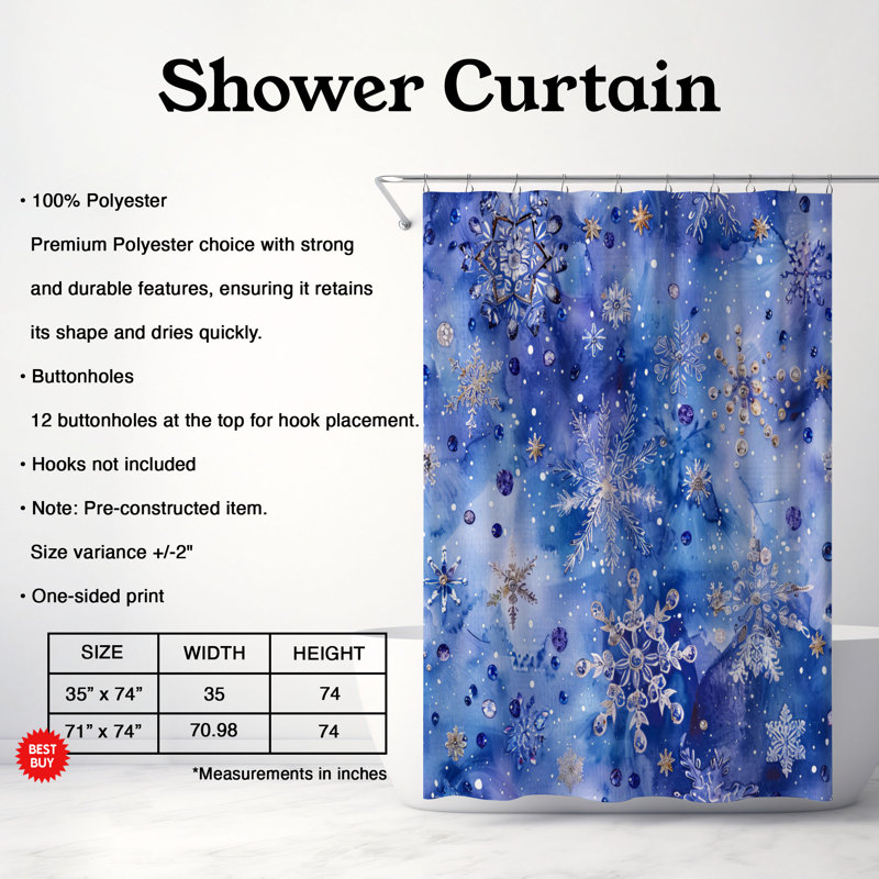 Rideau de douche Snow Flowers - Premium, H 74 po x l 71 po