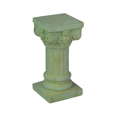 Mini-piédestal ionique romain traditionnel en béton massif gris-vert patiné, hauteur 21 cm (8,25 pouces).