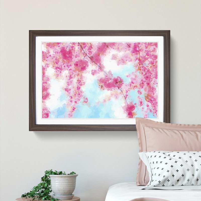Pink Cherry Blossom Tree in Spring in Abstract - Framed Print, 50cm H x 76cm W x 2cm D, Walnut