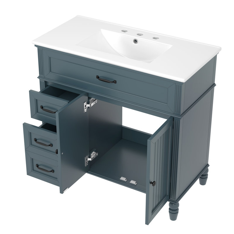 Ensemble de meuble-lavabo simple 36 po avec plateau en céramique Modern, Bleu