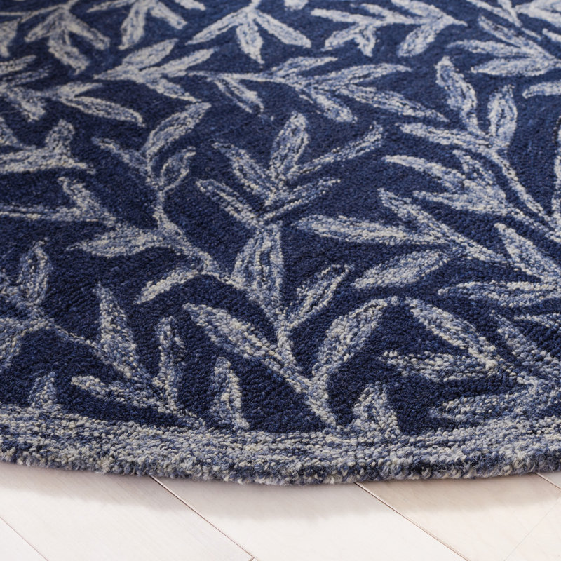 Tapis bleu marine / ivoire touffeté à la main Alduina, Rond 6 pi