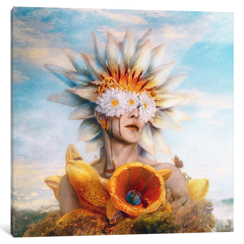 « miel », impression sur toile, H 18 po x l 18 po x P 1,5 po, Toile tendue, Pas de tapis
