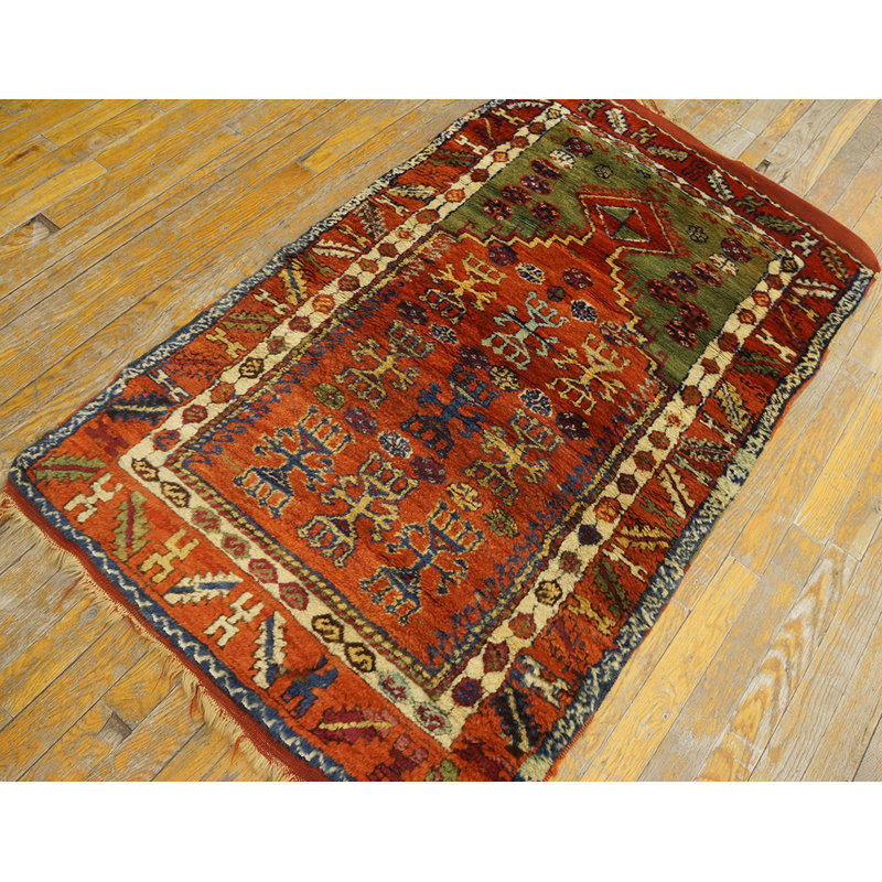Small Tribal Geometric Antique Turkish Yuruk 19th Century Muslim Prayer Rug