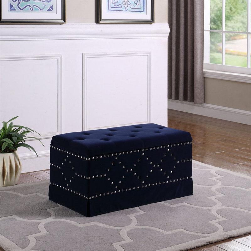 Banc de rangement en similicuir Juanelle, Bleu marine