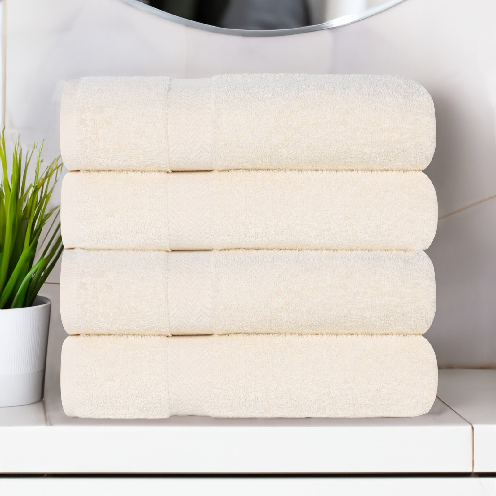 Quick-Drying Cotton Washcloth, Ivory, 4 Pieces Towel Set
