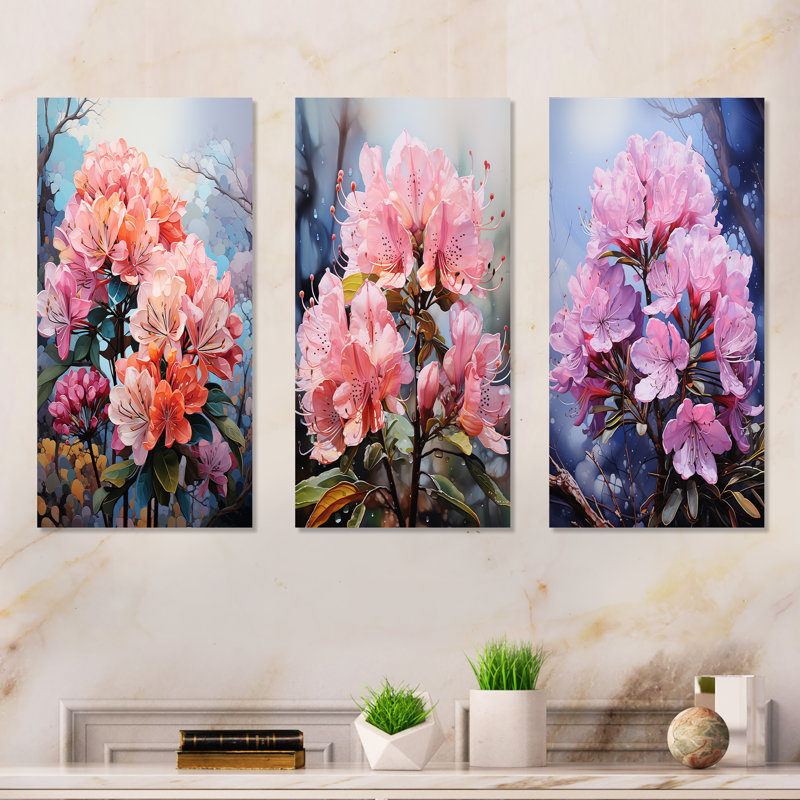 Mystical Rhododendron Symphony Whispers - Rhododendron Metal Prints Set Of 3, 32" H x 48" W