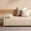 Banc long en cuir beige avec revêtement en bois et chambre à coucher moderne Beige-112343116