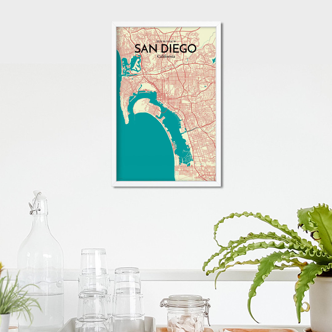 'San Diego City Map' Graphic Art Print Poster in Beige Wrought Studio™ Overall 
