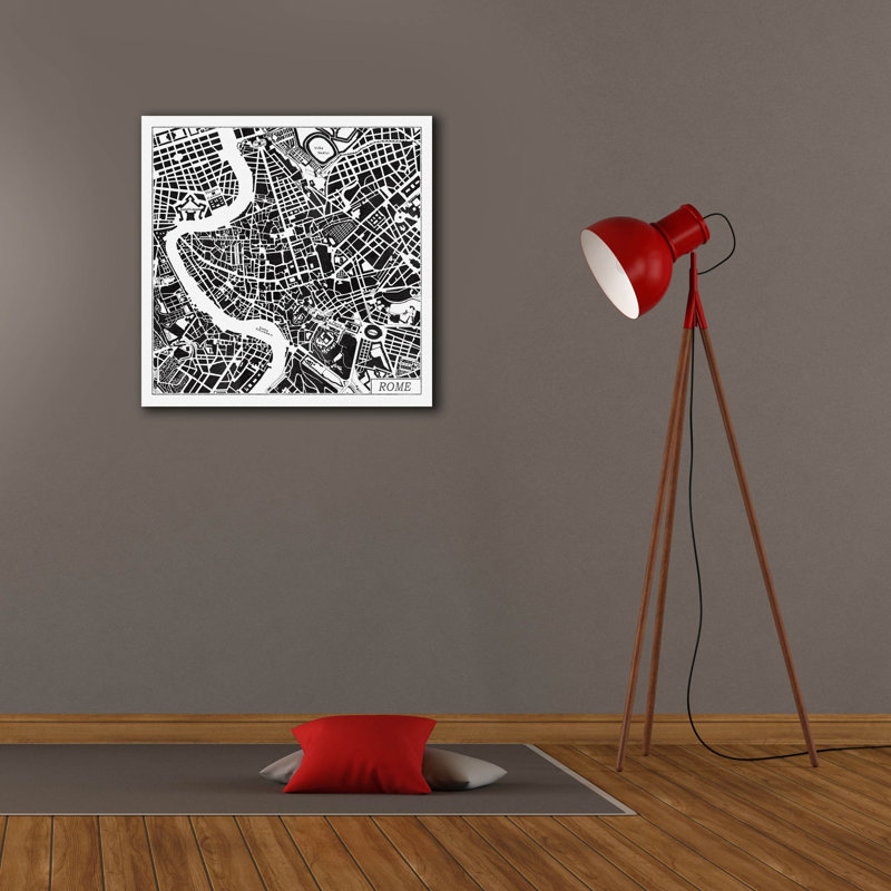«Rome Map Black» par Laura Marshall, art mural sur toile, H 26 po x l 26 po x P 1,5 po