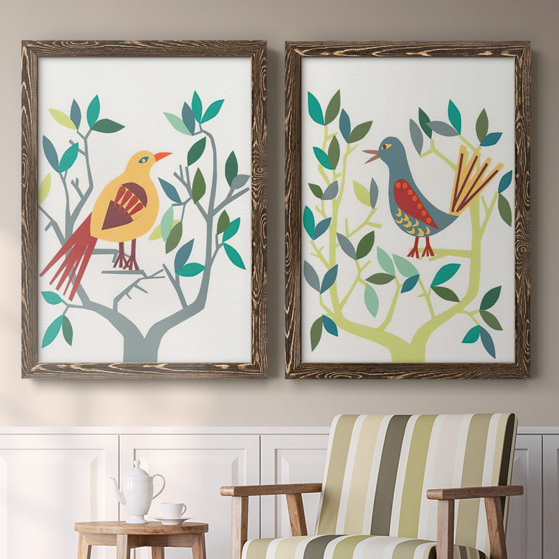 Whitty Bird III - Toile encadrée de qualité supérieure - prête à être accrochée, H 27,5 po x l 75 po x P 1,5 po, Noyer