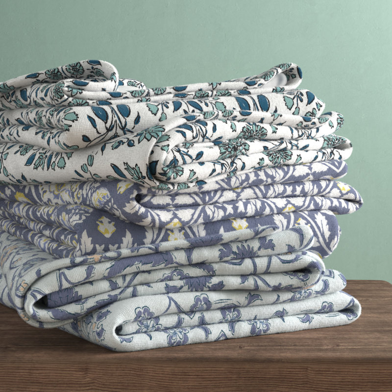 Charming Blue Floral Cotton Kitchen Towels Set of 6