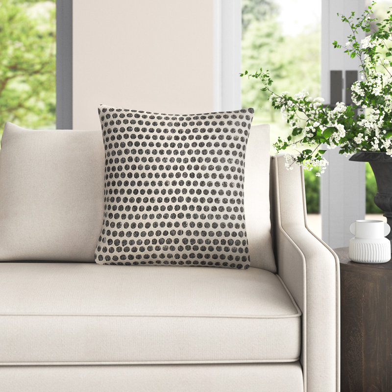 Zetta Square Cotton Pillow, Polyester/Polyfill, 18" x 18", Light Beige/Black