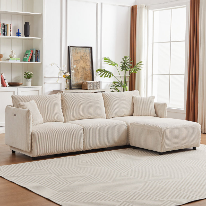 Multi-module combination L-shaped sofa, Beige Fabric