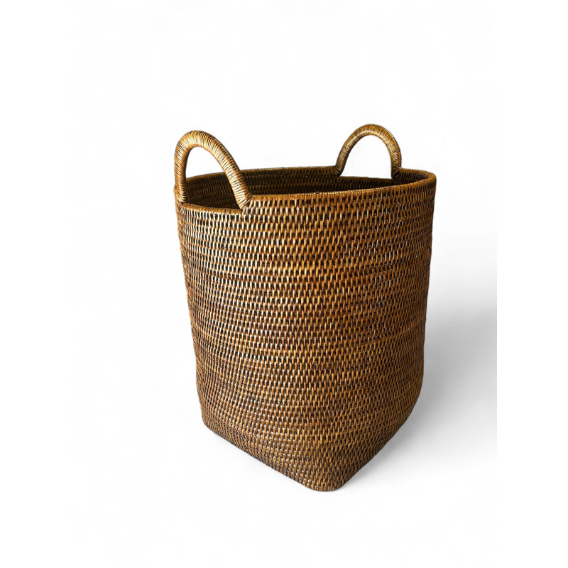 Round Laundry Basket With Loop Handle, Antique Brown