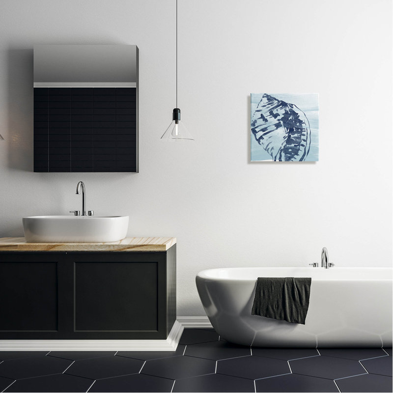 Aquatic Blue Seashell Motif Canvas Wall Art, 17 x 17