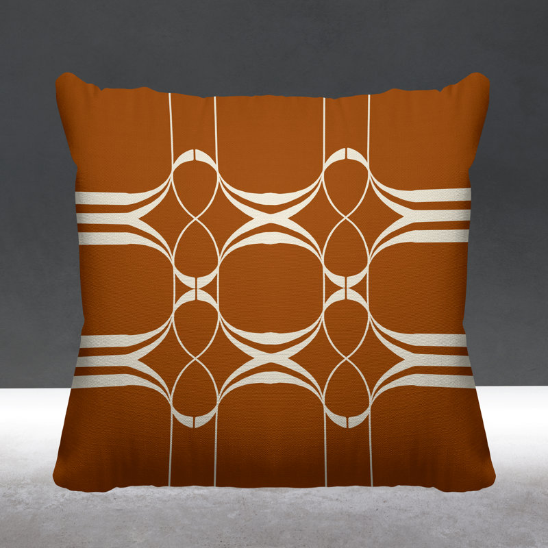 Coussin Tribal Abstract, L 19 po x H 19 po, Orange brûlé