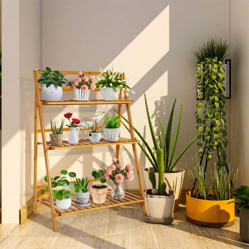 Solid Wood Plant Stand 3 Tier, Beige