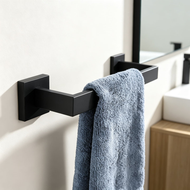 13.5-Inch Towel Bar for Bathroom and Kitchen - Wall Mounted Stainless Steel Towel Rack with Matte Black Finish - Corrosion Resistant and Easy Installation