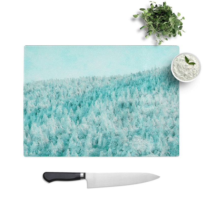 Tempered Glass a Winter Forest Abstract Painting Chopping Board, 20 cm x 28.5 cm