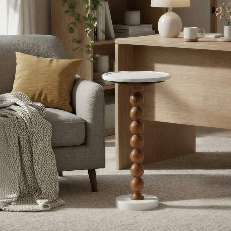 Mango Wood Bead Ball And Marble Drink Table