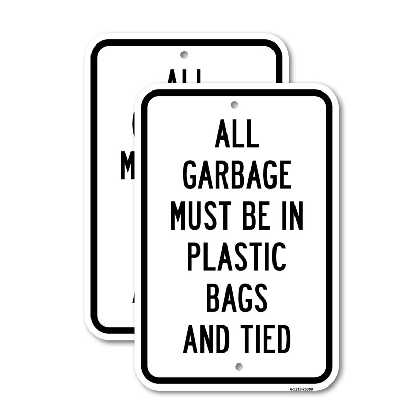 (Paquet de 2) Toutes les ordures doivent être dans des sacs en plastique et une enseigne en aluminium de gros calibre 12 po x 18 po