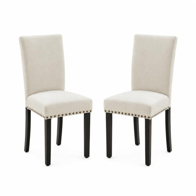 2-Pack Parsons Dining Chairs, Upholstered in Linen - Modern Soft Padded Seat, Beige