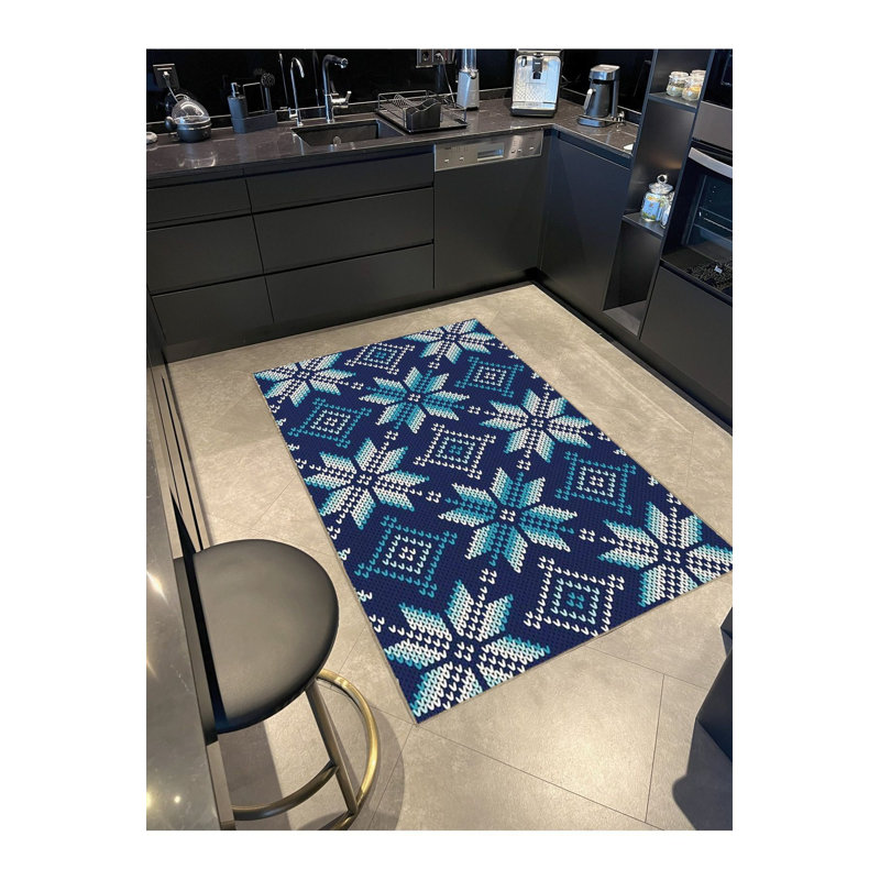 Tapis bleu délavé à motif flocon de neige, Tapis de couloir 2 pi 6 po x 6 pi 7 po inclus