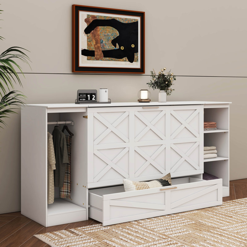 Lit escamotable avec tablettes de chevet et garde-robe Murphy