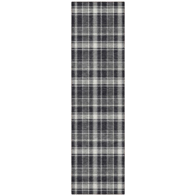 8' Runner Black Gray and White Plaid Washable Non Skid Indoor Outdoor Runner Rug