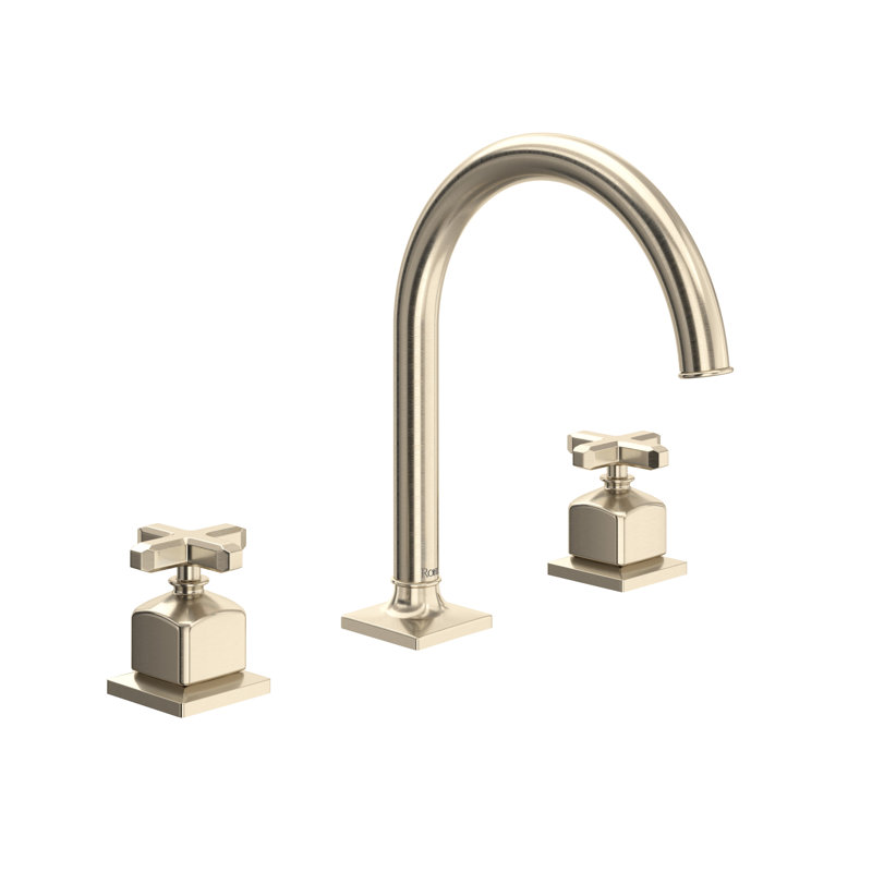 Apothecary Widespread Lavatory Faucet With C-Spout, Satin Nickel, Cross